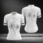 Dandelion Black And White Cycling Short Sleeve Cycling Jersey For Women, Dandelion Floral Cycling Jerseys CG0739