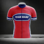 Custom Blue And Red Cycling Team Short Sleeve Jersey Mens, Custom Red Cycling Jerseys CG0517