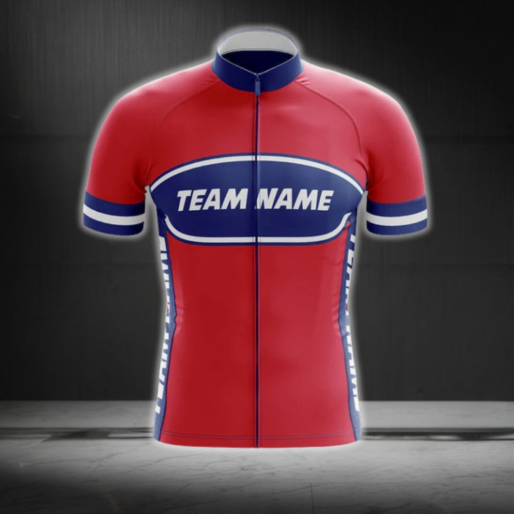 Custom Blue And Red Cycling Team Short Sleeve Jersey Mens, Custom Red Cycling Jerseys CG0517