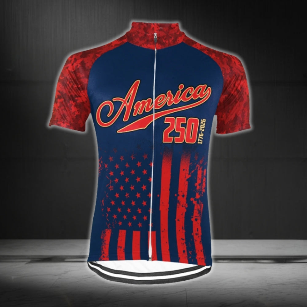 Custom 250 America US Flag Red And Blue Cycling Short Sleeve Men Jersey, Custom Cycling Jerseys For 250 Anniversary CG0679