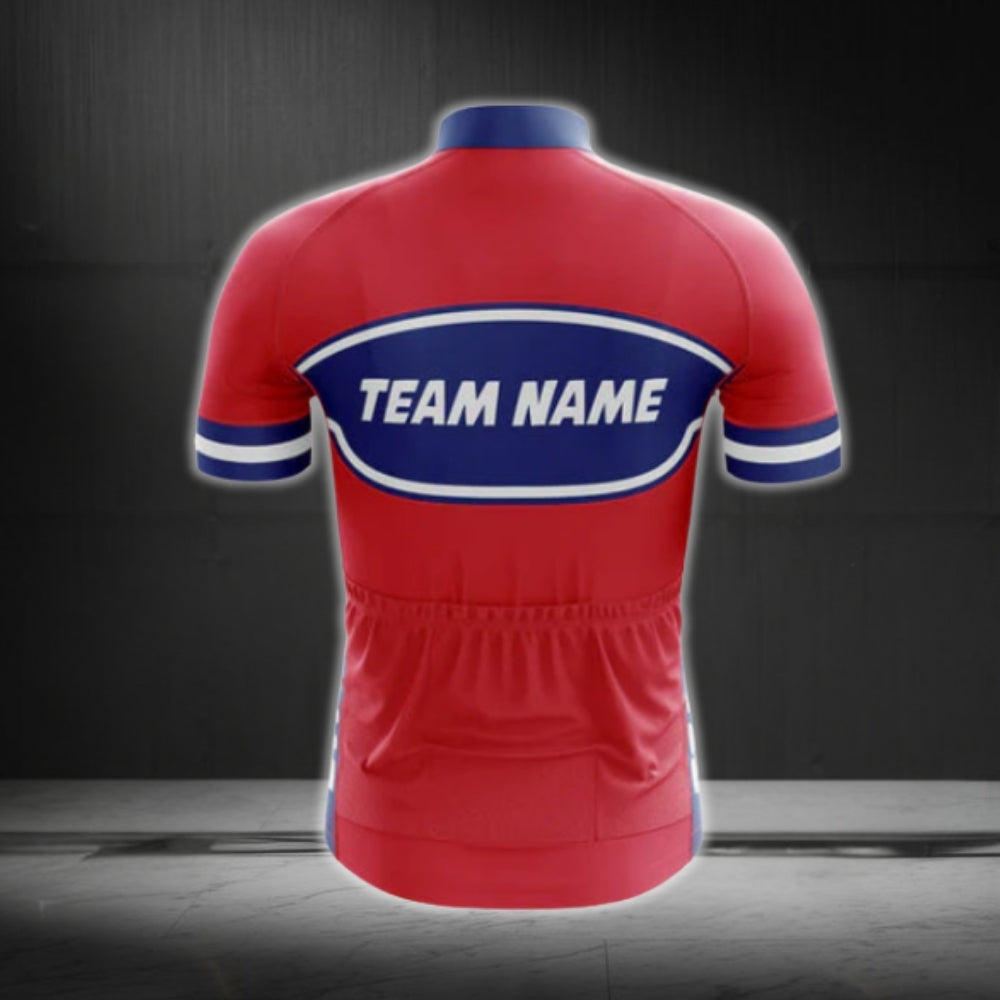 Custom Blue And Red Cycling Team Short Sleeve Jersey Mens, Custom Red Cycling Jerseys CG0517