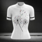 Dandelion Black And White Cycling Short Sleeve Cycling Jersey For Women, Dandelion Floral Cycling Jerseys CG0739