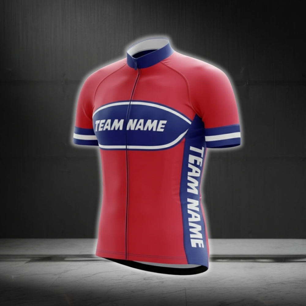 Custom Blue And Red Cycling Team Short Sleeve Jersey Mens, Custom Red Cycling Jerseys CG0517
