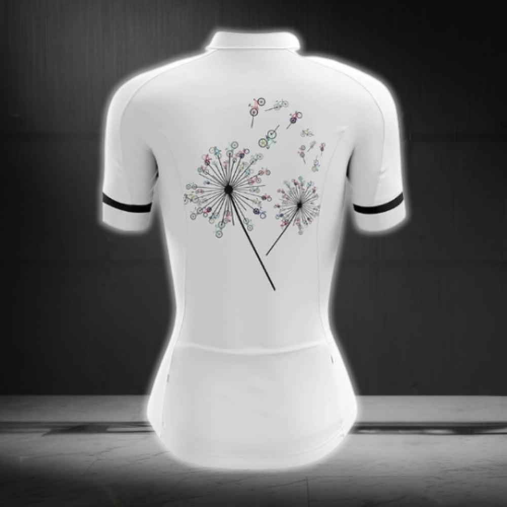Dandelion Black And White Cycling Short Sleeve Cycling Jersey For Women, Dandelion Floral Cycling Jerseys CG0739