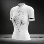 Dandelion Black And White Cycling Short Sleeve Cycling Jersey For Women, Dandelion Floral Cycling Jerseys CG0739