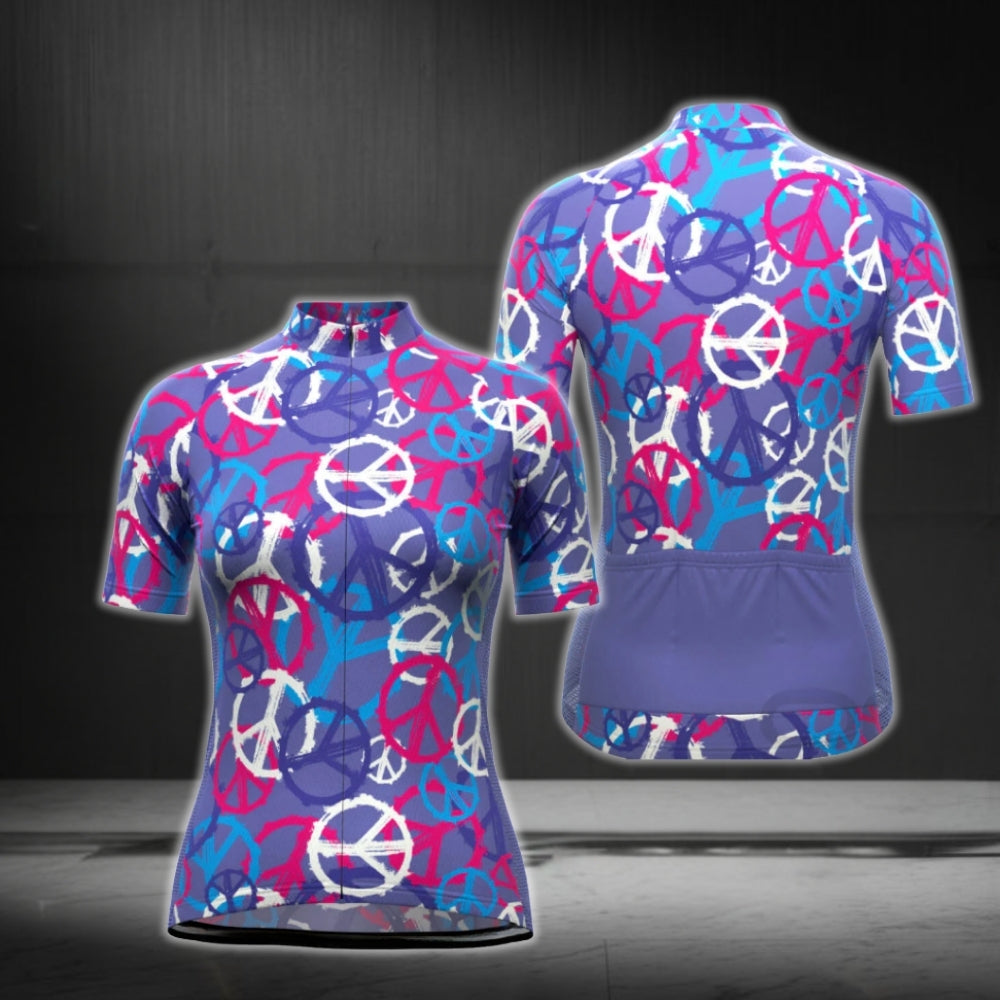 Purple And Blue Gear Pattern Women's Short Sleeve Cycling Jersey, Cycling Jersey For Women CG0680