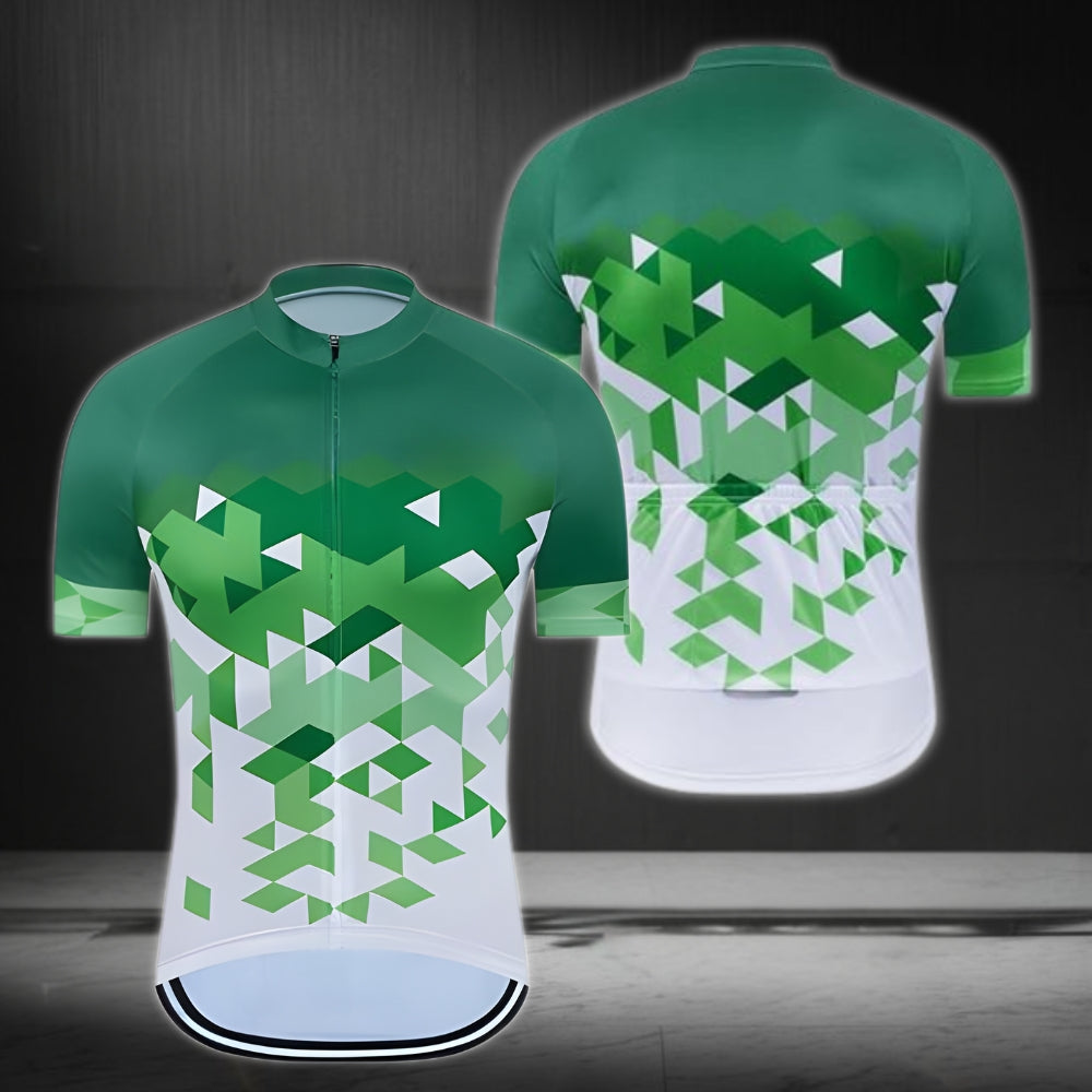 Green White Geometric Short Sleeve Cycling Jersey For Mens, Men's Cycling Jersey CZ0035