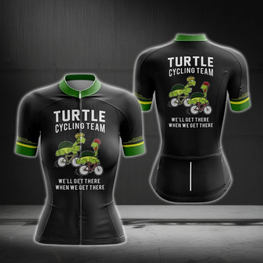 Turtle Cycling Team We'll Get There When We Get There Short Sleeve Women Cycling Jersey, Funny Turtle Cycling Jerseys CG0740