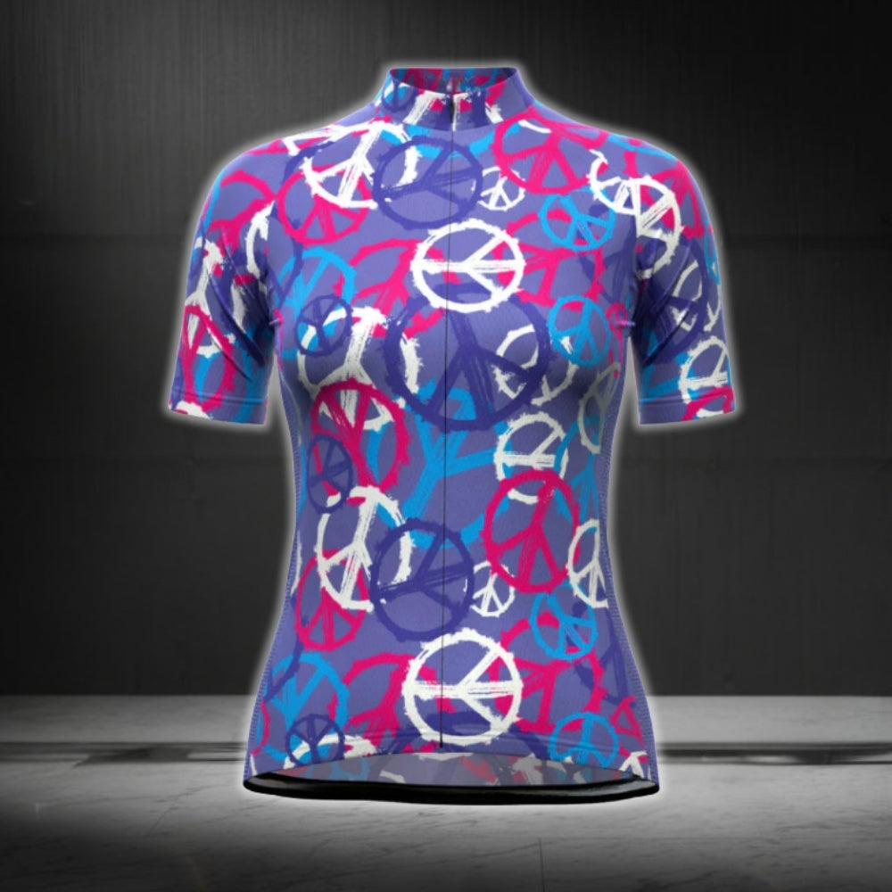 Purple And Blue Gear Pattern Women's Short Sleeve Cycling Jersey, Cycling Jersey For Women CG0680