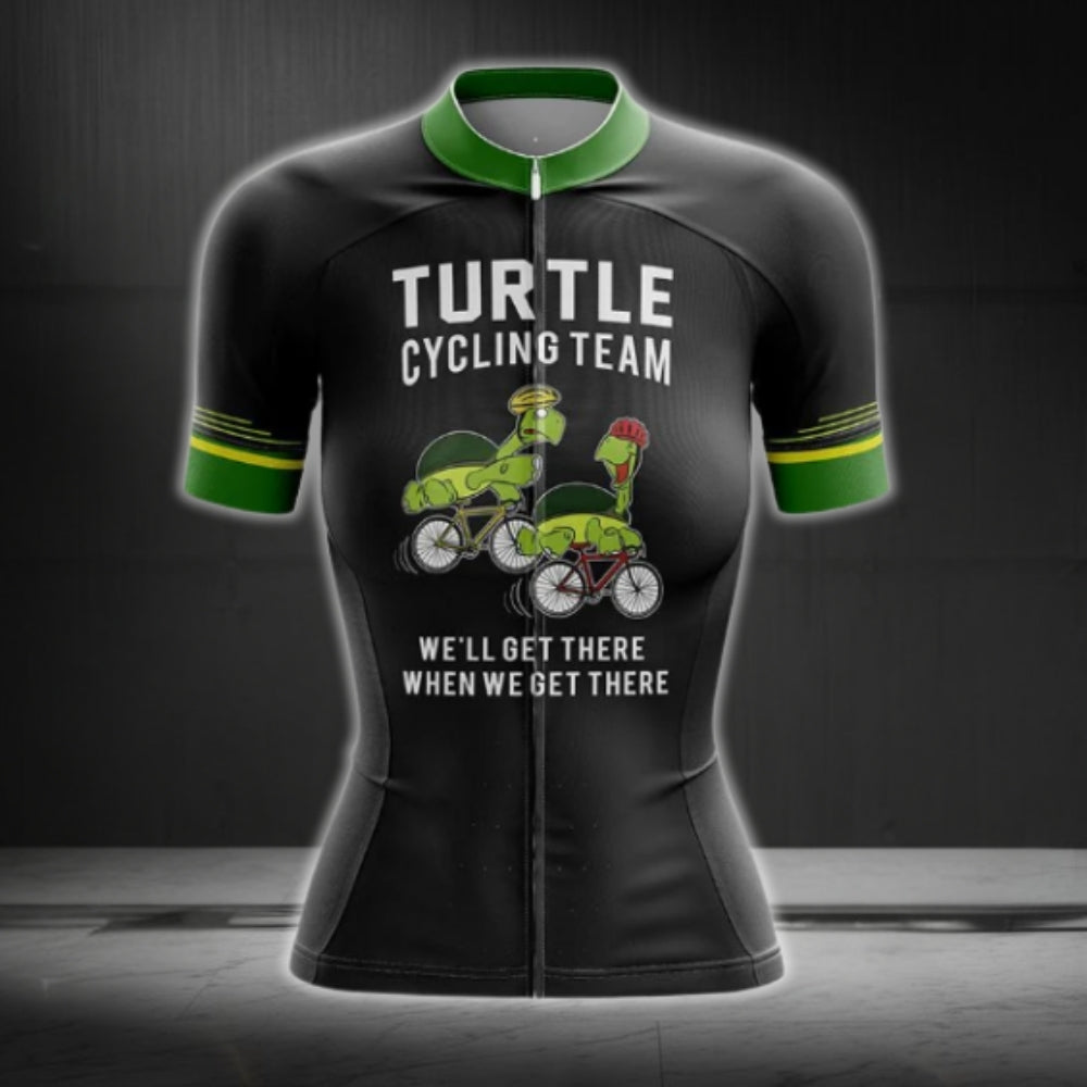 Turtle Cycling Team We'll Get There When We Get There Short Sleeve Women Cycling Jersey, Funny Turtle Cycling Jerseys CG0740