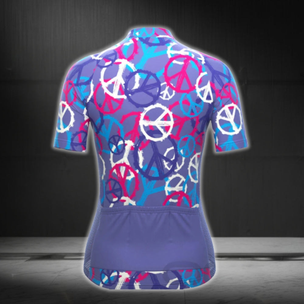Purple And Blue Gear Pattern Women's Short Sleeve Cycling Jersey, Cycling Jersey For Women CG0680