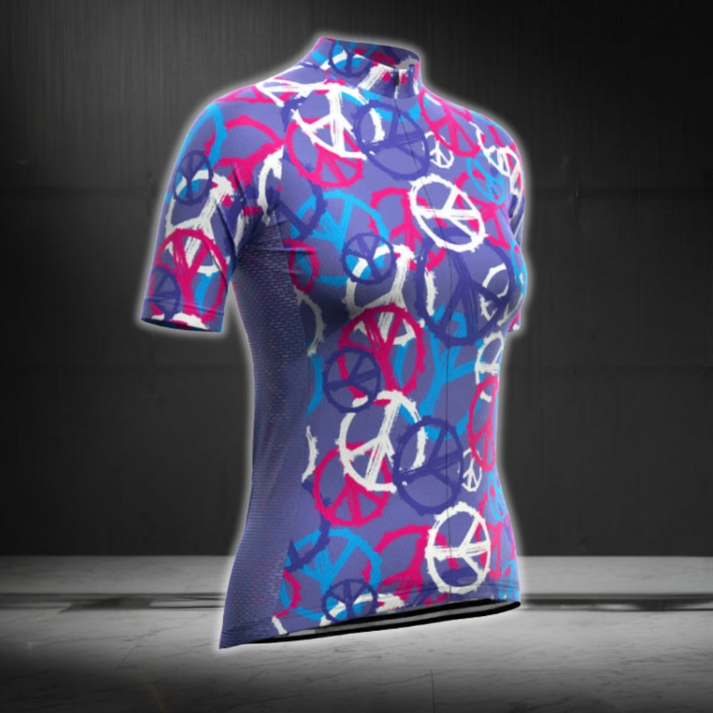 Purple And Blue Gear Pattern Women's Short Sleeve Cycling Jersey, Cycling Jersey For Women CG0680