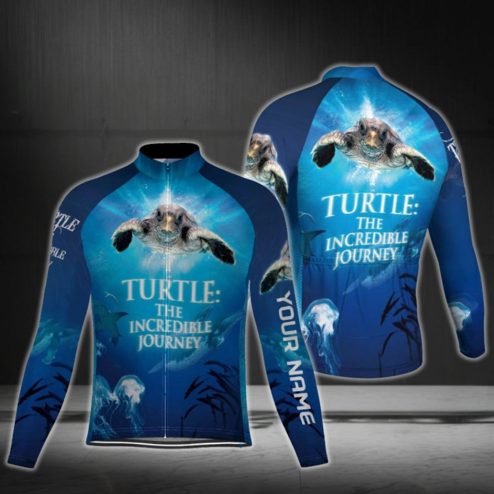 Turtle The Incredible Journey Custom Name Long Sleeve Cycling Jersey For Men, Custom Turlte Cycling Jerseys CG0681