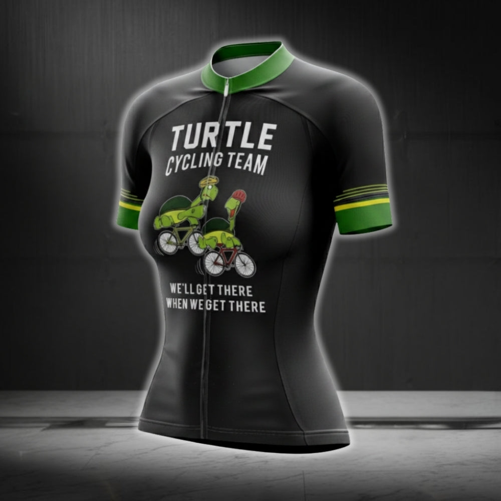 Turtle Cycling Team We'll Get There When We Get There Short Sleeve Women Cycling Jersey, Funny Turtle Cycling Jerseys CG0740