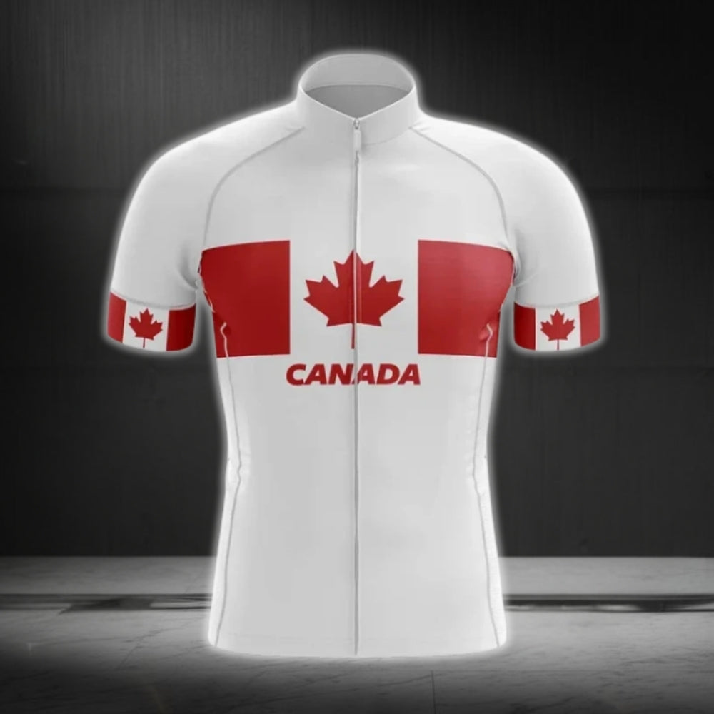 Red And White Canada Flag Cycling Short Sleeve Jersey For Men, Canada Cycling Jerseys CG0021