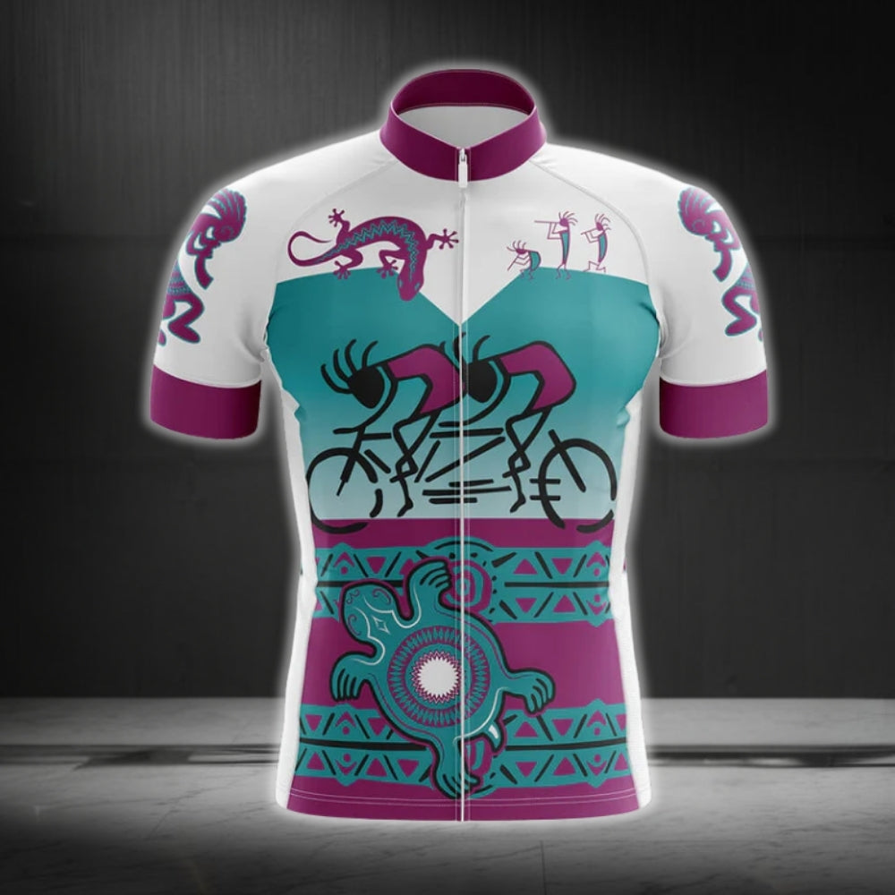 Purple And Cyan Kokopelli Cycling Jersey Short Sleeve For Men, Kokopelli Cycling Jerseys CG0169