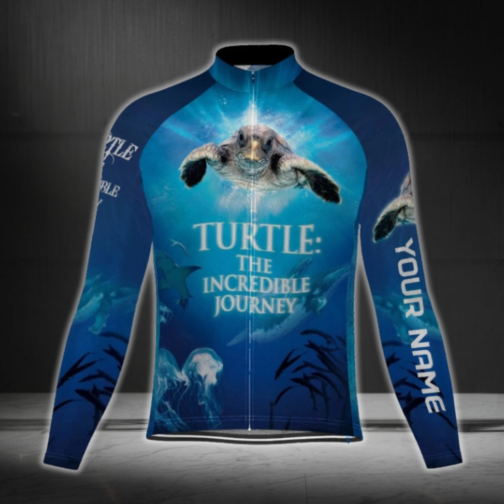 Turtle The Incredible Journey Custom Name Long Sleeve Cycling Jersey For Men, Custom Turlte Cycling Jerseys CG0681
