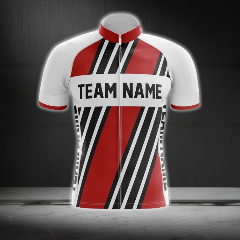 Custom White Black And Red Short Sleeve Cycling Team Jersey Mens, Custom Team Cycling Jerseys CG0519