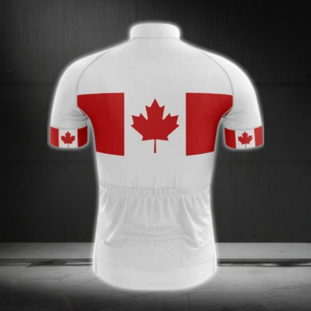 Red And White Canada Flag Cycling Short Sleeve Jersey For Men, Canada Cycling Jerseys CG0021