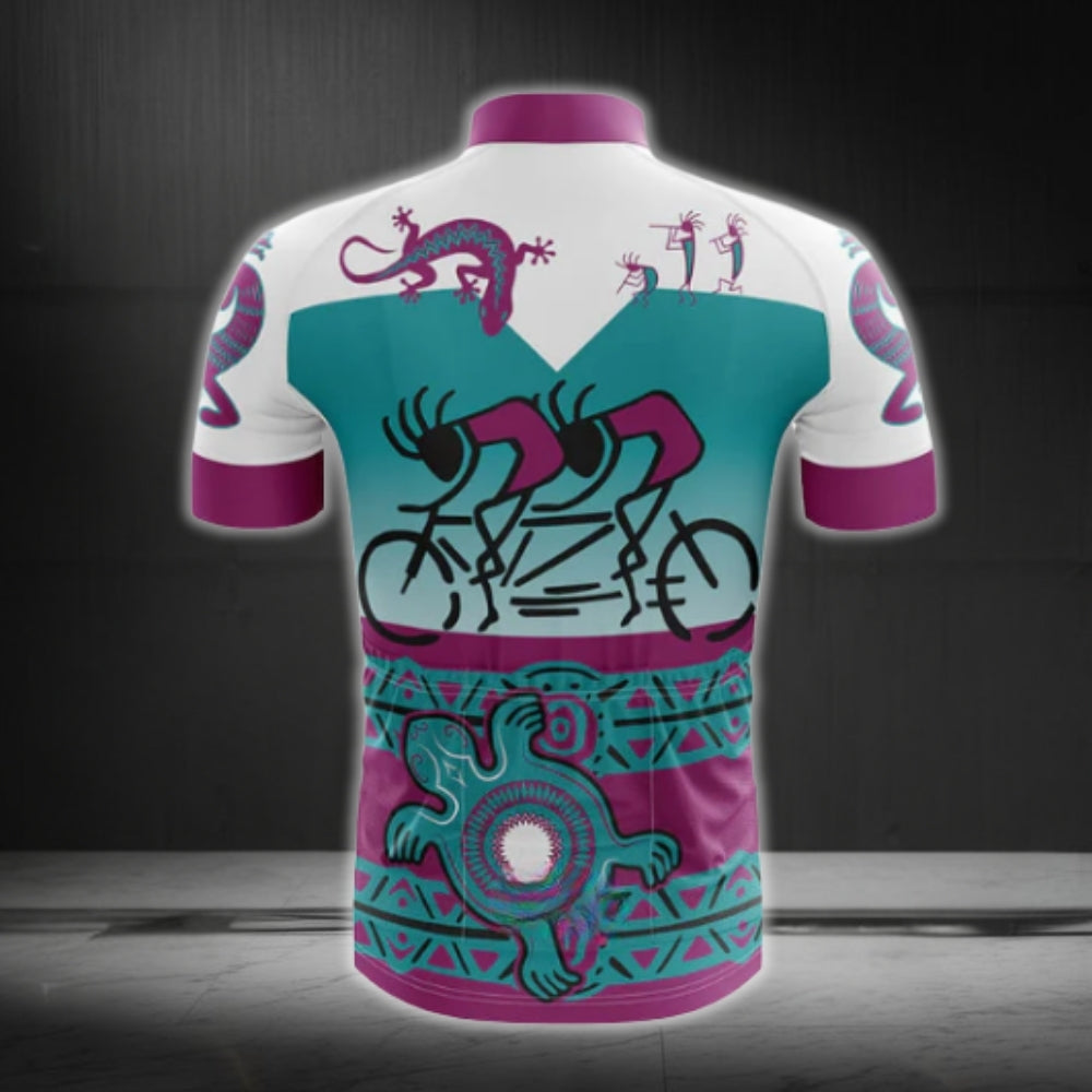 Purple And Cyan Kokopelli Cycling Jersey Short Sleeve For Men, Kokopelli Cycling Jerseys CG0169