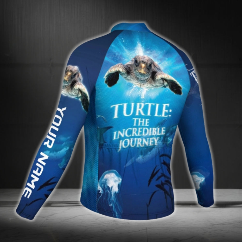 Turtle The Incredible Journey Custom Name Long Sleeve Cycling Jersey For Men, Custom Turlte Cycling Jerseys CG0681