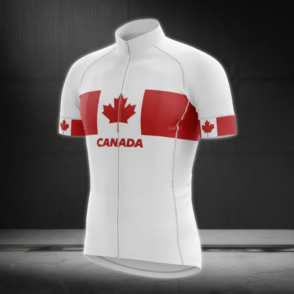 Red And White Canada Flag Cycling Short Sleeve Jersey For Men, Canada Cycling Jerseys CG0021