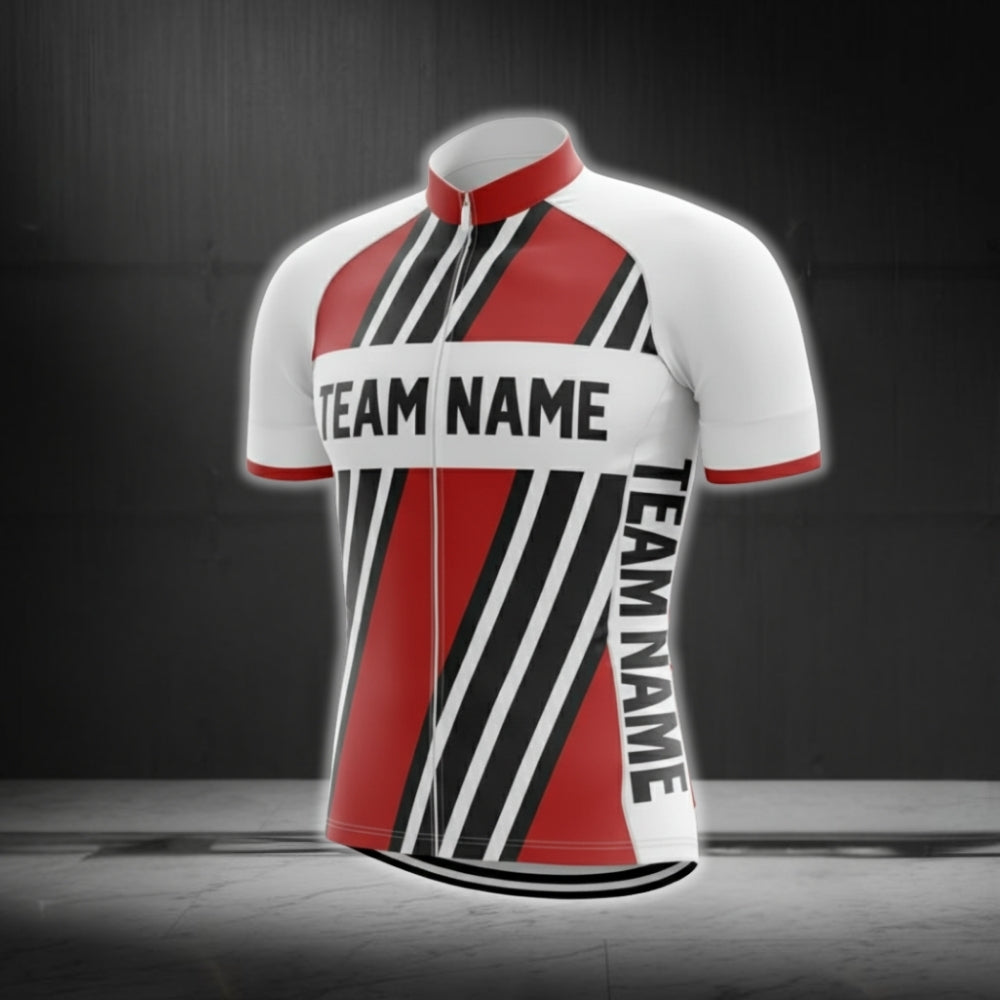Custom White Black And Red Short Sleeve Cycling Team Jersey Mens, Custom Team Cycling Jerseys CG0519