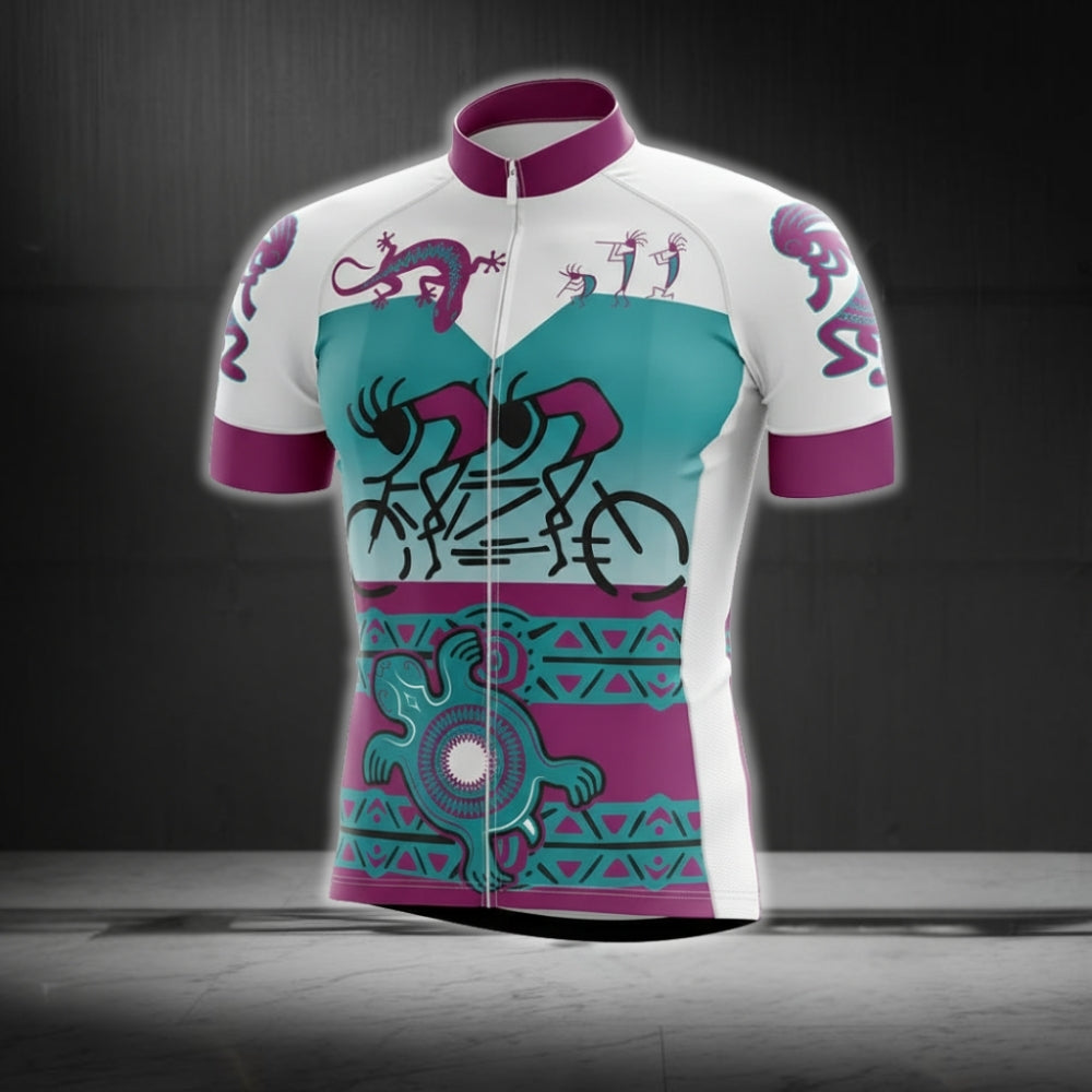 Purple And Cyan Kokopelli Cycling Jersey Short Sleeve For Men, Kokopelli Cycling Jerseys CG0169
