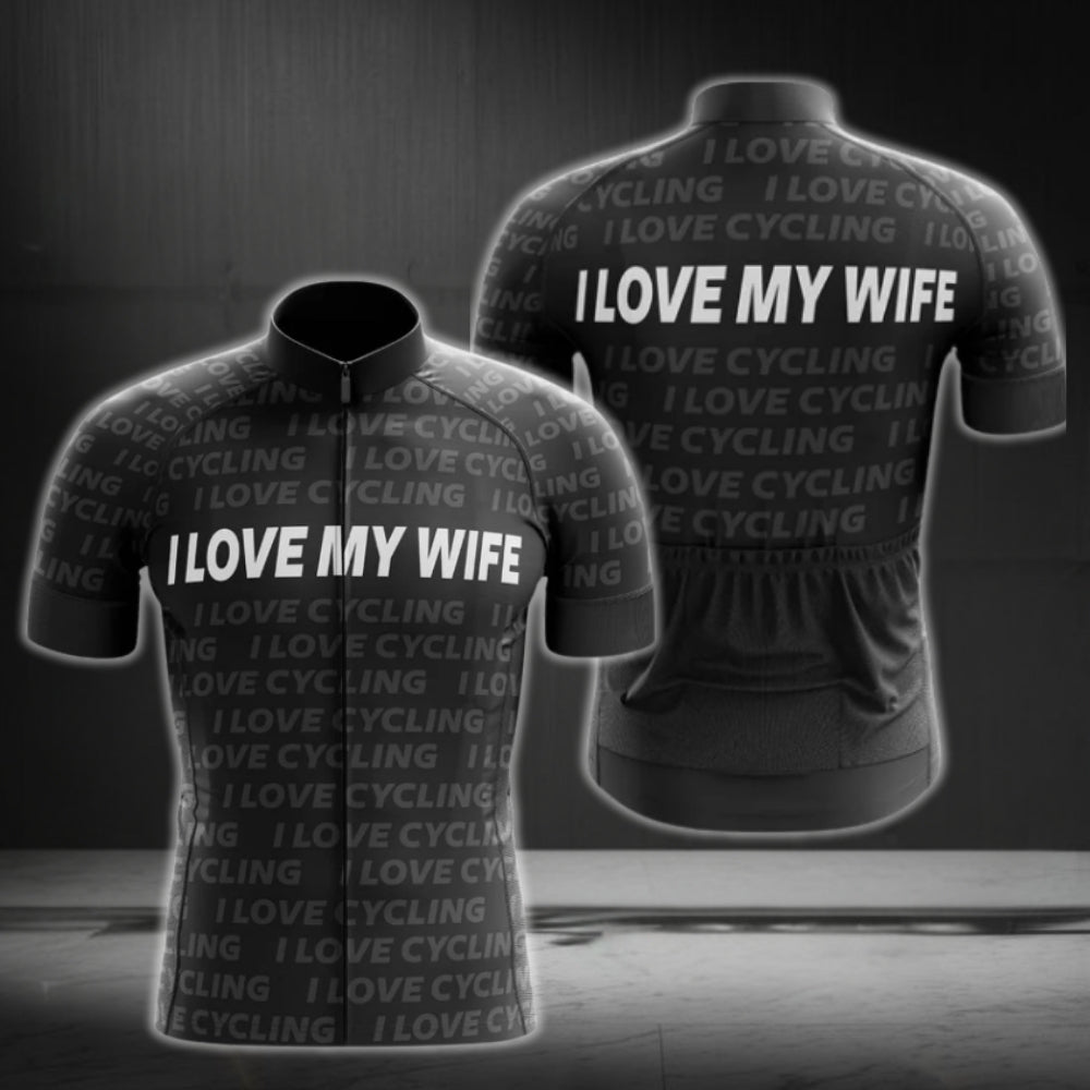 I Love My Wife Men's Black Cycling Short Sleeve Jersey, Valentine Cycling Jersey For Husband CG0022