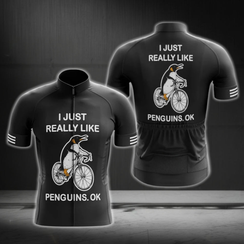 I Just Really Like Penguins Short Sleeve Men's Cycling Jersey, Penguins Cycling Jerseys CG0296