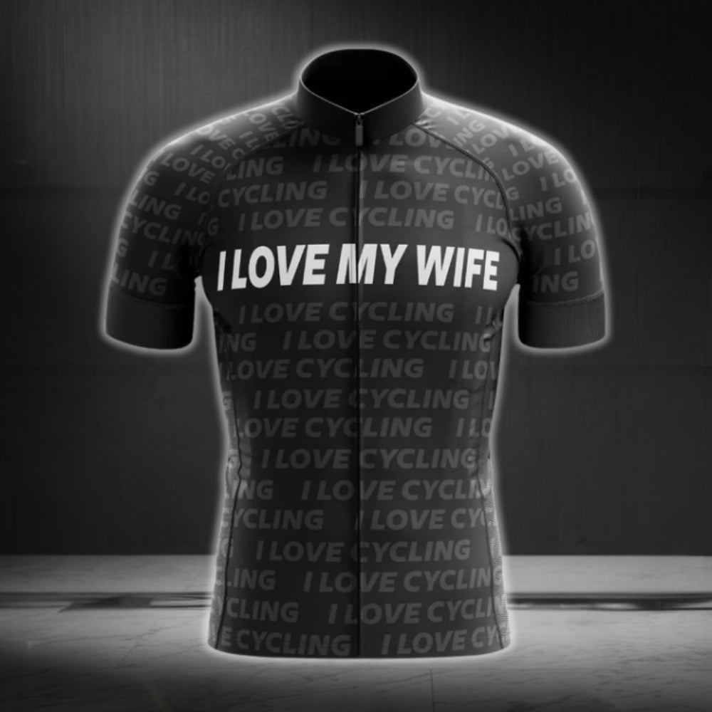I Love My Wife Men's Black Cycling Short Sleeve Jersey, Valentine Cycling Jersey For Husband CG0022