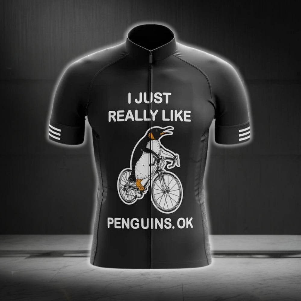 I Just Really Like Penguins Short Sleeve Men's Cycling Jersey, Penguins Cycling Jerseys CG0296