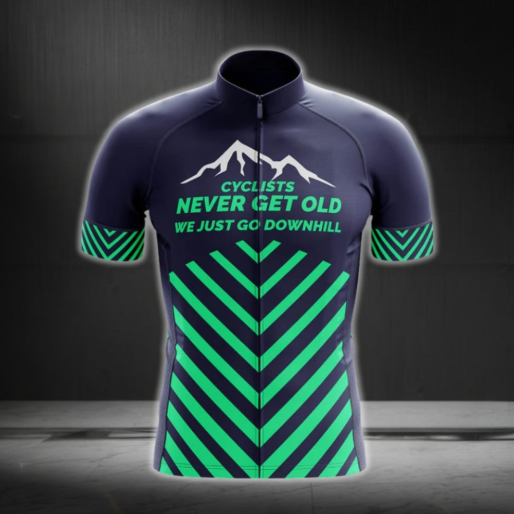 Cyclists Never Get Old We Just Go Downhill Men's Short Sleeve Cycling Jerseys, Funny Cycling Jersey For Men CG0170