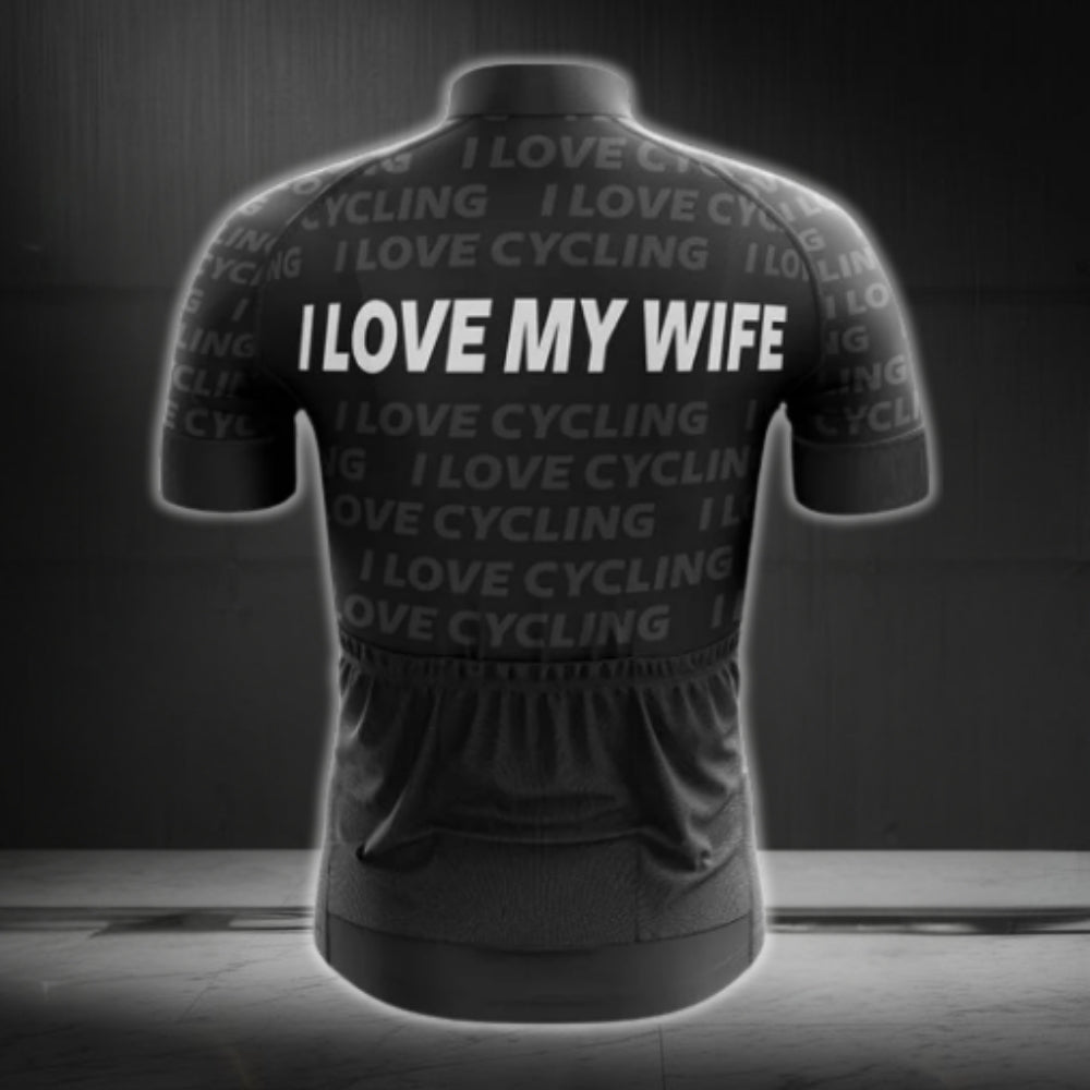 I Love My Wife Men's Black Cycling Short Sleeve Jersey, Valentine Cycling Jersey For Husband CG0022