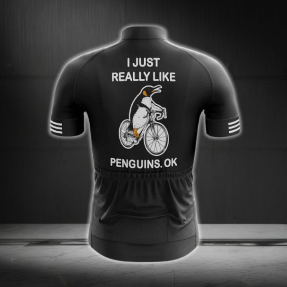 I Just Really Like Penguins Short Sleeve Men's Cycling Jersey, Penguins Cycling Jerseys CG0296