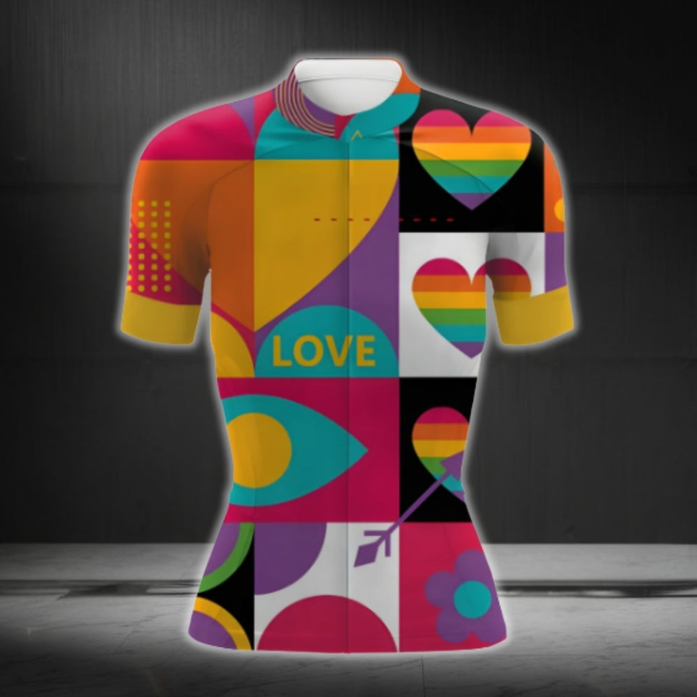 Women's Heart Rainbow Cycling Short Sleeve Jersey, LGBT Pride Cycling Jersey For Women CG0742
