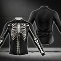Black And White Skeleton Long Sleeve Cycling Mens Jersey, Skeleton Cycling Jerseys CG0719