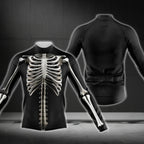 Black And White Skeleton Long Sleeve Cycling Mens Jersey, Skeleton Cycling Jerseys CG0719