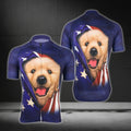 Puppy American Flag Men's Cycling Short Sleeve Jersey, Dog Patriotic Cycling Jerseys CG0364