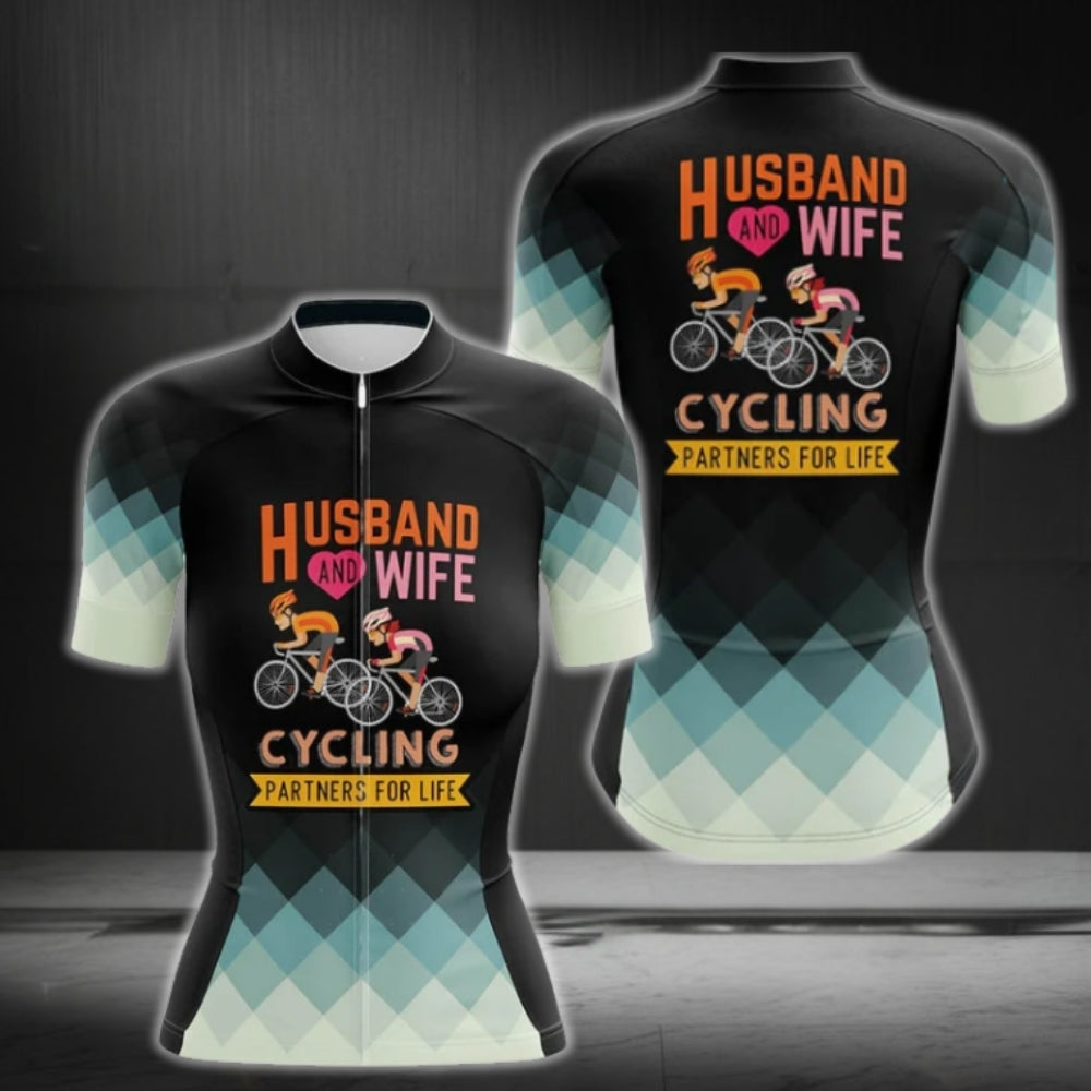 Husband And Wife Cycling Partners For Life Women's Cycling Short Sleeve Jersey, Women Cycling Jerseys For Couple Valentine Day CG0072
