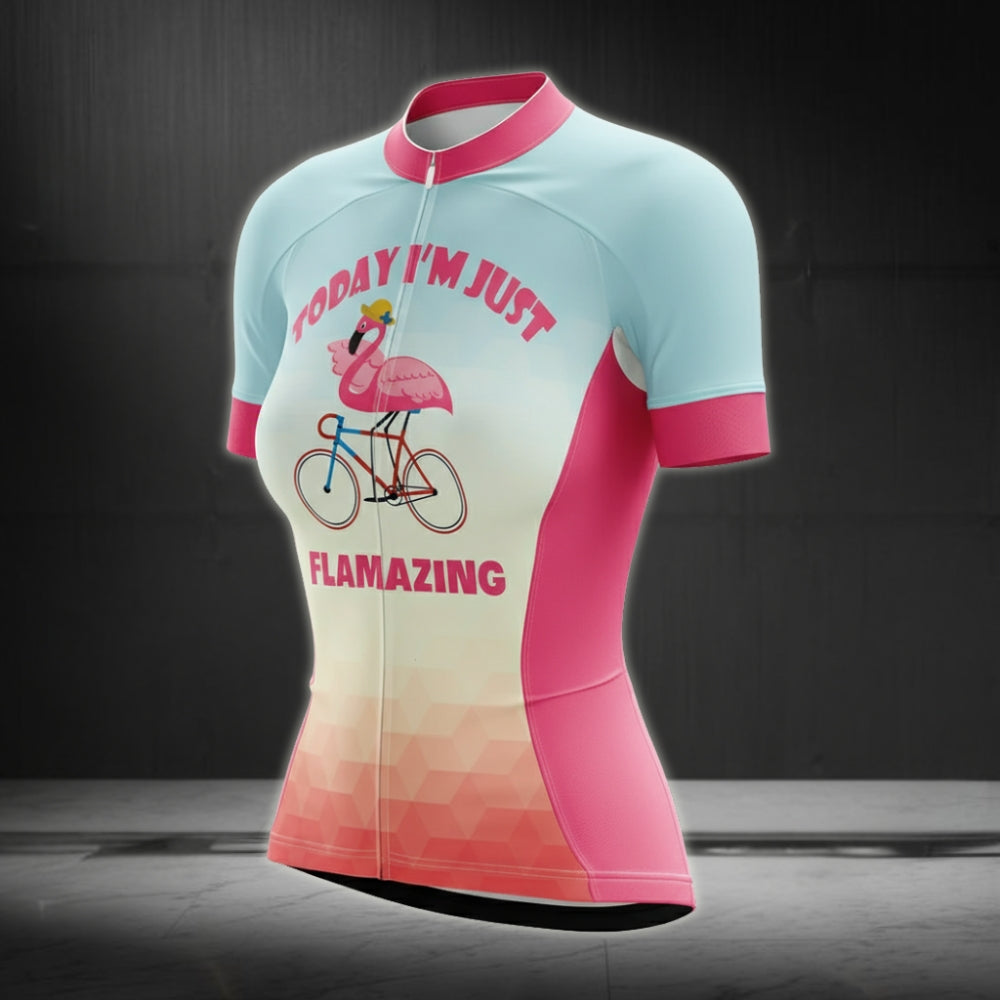 Today I'm Just Flamazing Women's Short Sleeve Cycling Jersey, Funny Flamingo Cycling Jersey For Ladies CZ0069