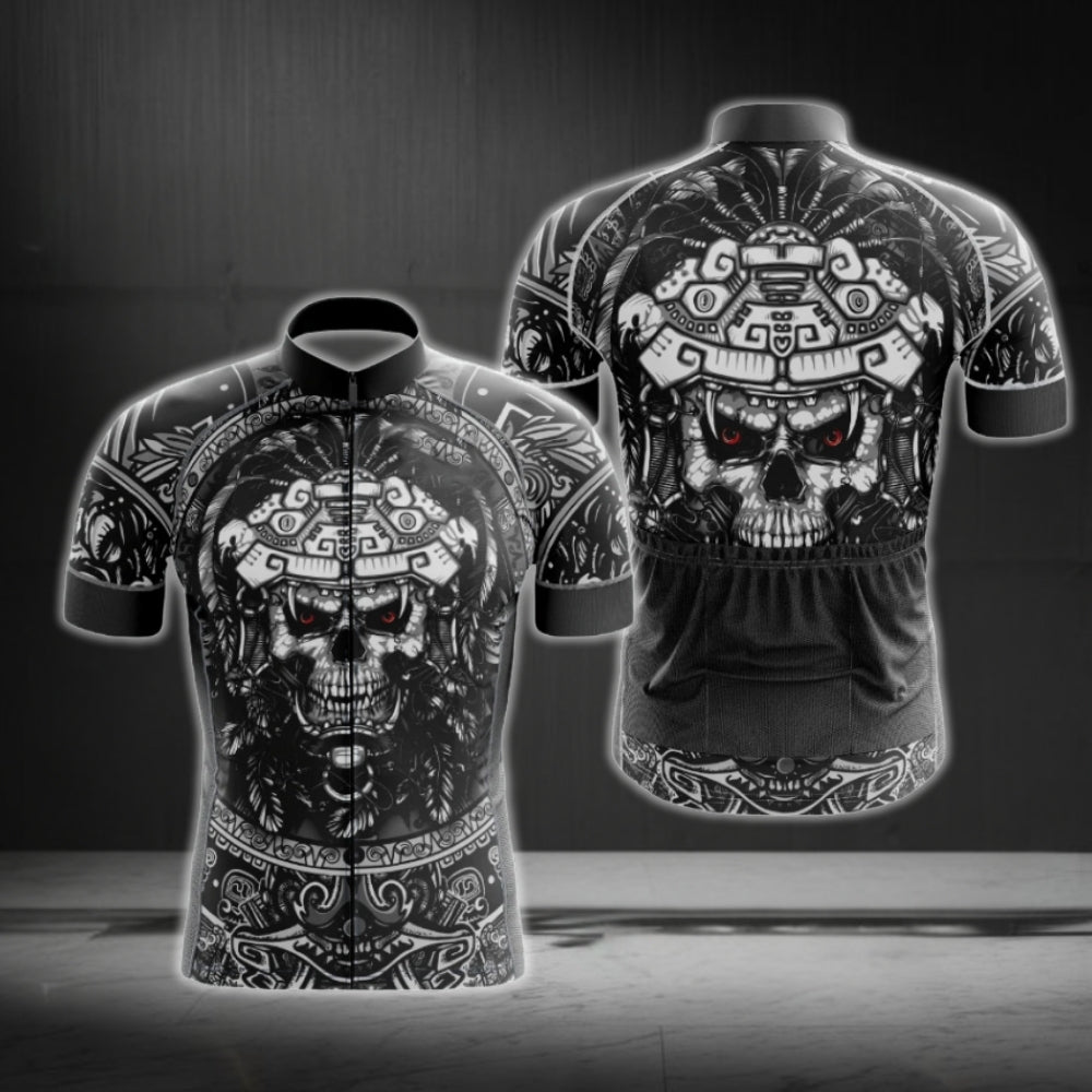 Black Skull Short Sleeve Men's Cycling Jersey, Skull Cycling Jersey For Men CG0614