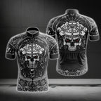 Black Skull Short Sleeve Men's Cycling Jersey, Skull Cycling Jersey For Men CG0614