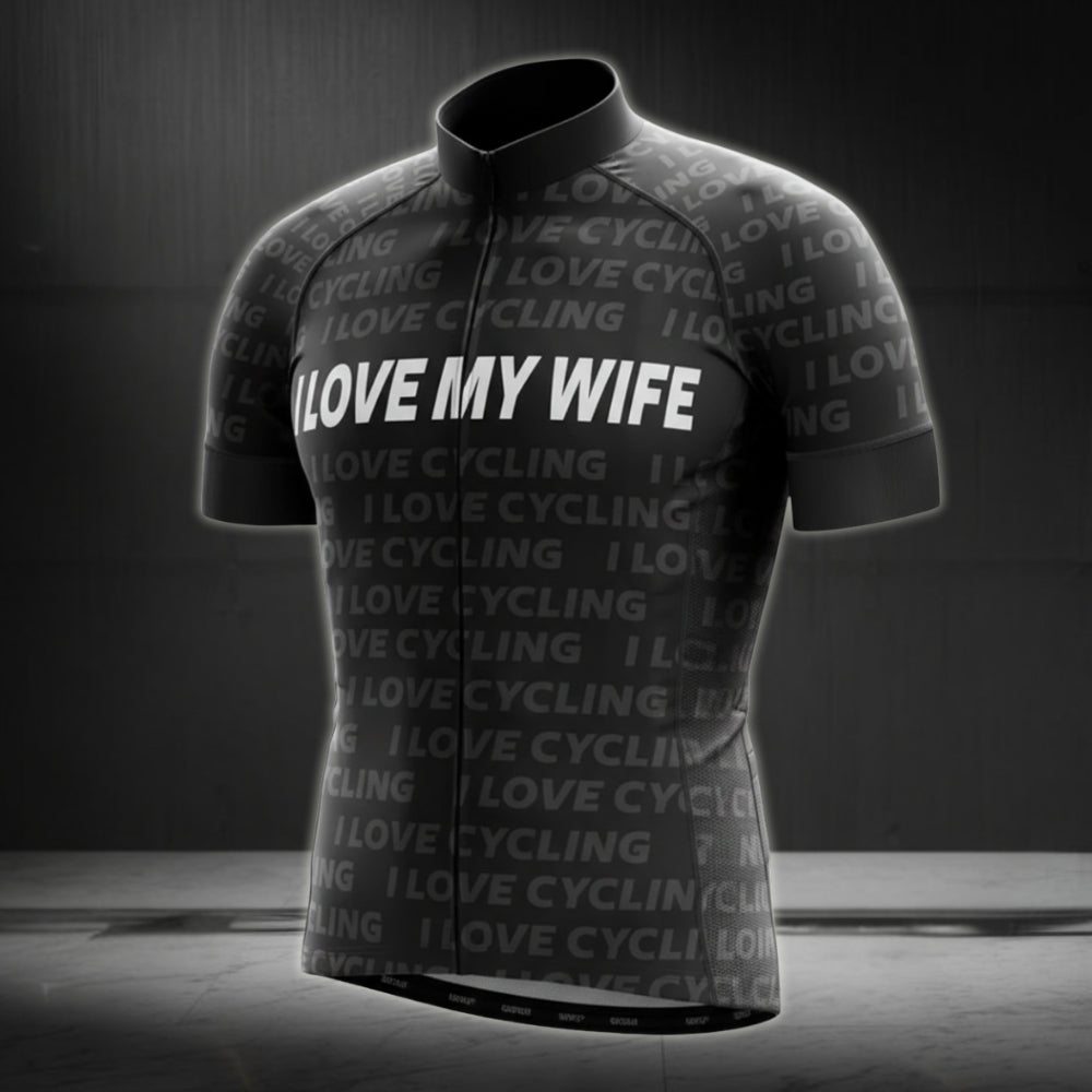I Love My Wife Men's Black Cycling Short Sleeve Jersey, Valentine Cycling Jersey For Husband CG0022