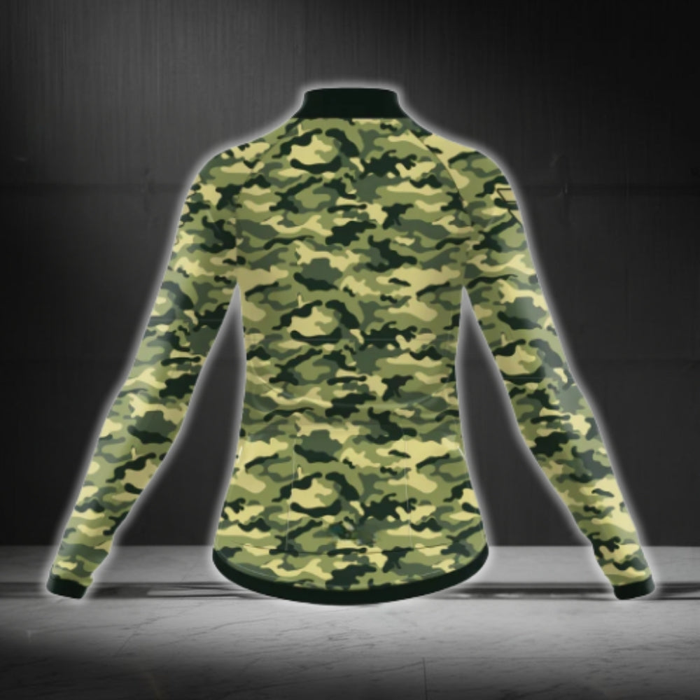 Green Camouflage Long Sleeve Women's Cycling Jersey, Camo Cycling Jerseys For Ladies CG0396