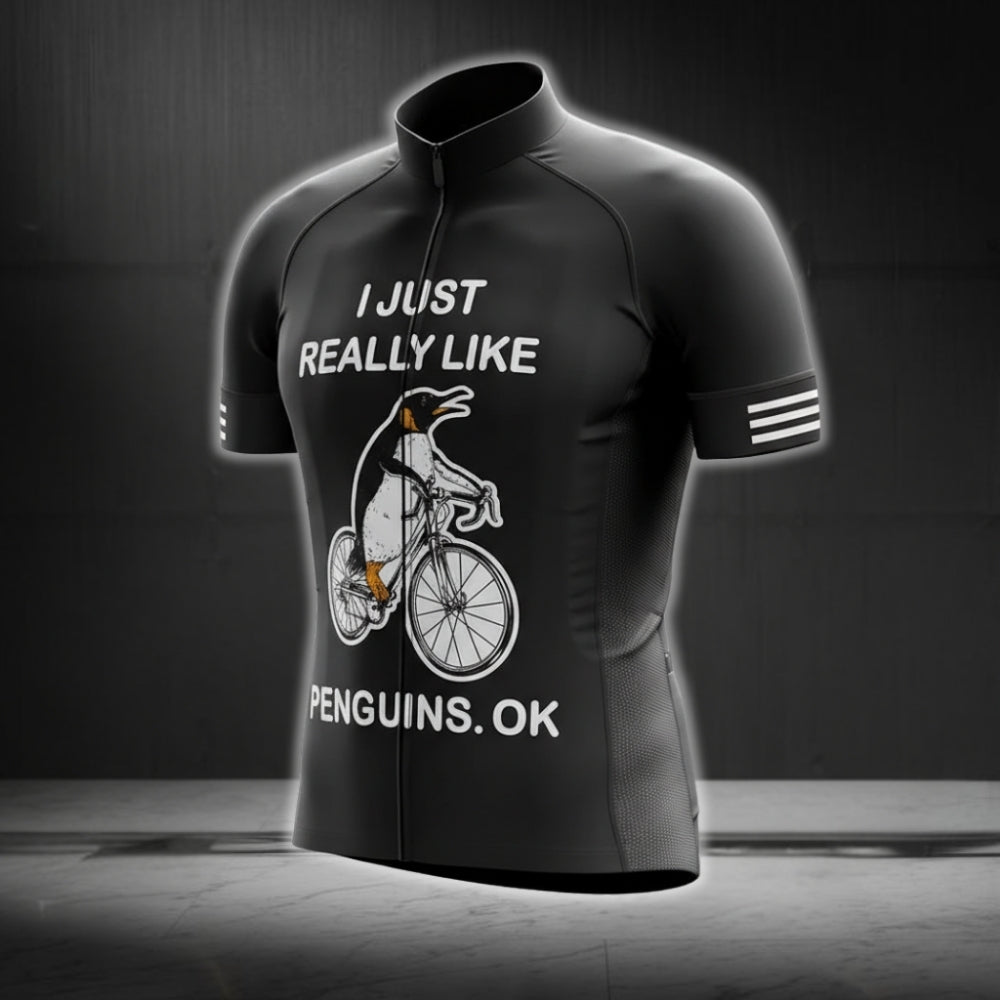 I Just Really Like Penguins Short Sleeve Men's Cycling Jersey, Penguins Cycling Jerseys CG0296