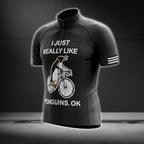 I Just Really Like Penguins Short Sleeve Men's Cycling Jersey, Penguins Cycling Jerseys CG0296