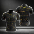 Black And Yellow Thunder Lightning Short Sleeve Men's Cycling Jersey, Thunder Cycling Jerseys CG0683