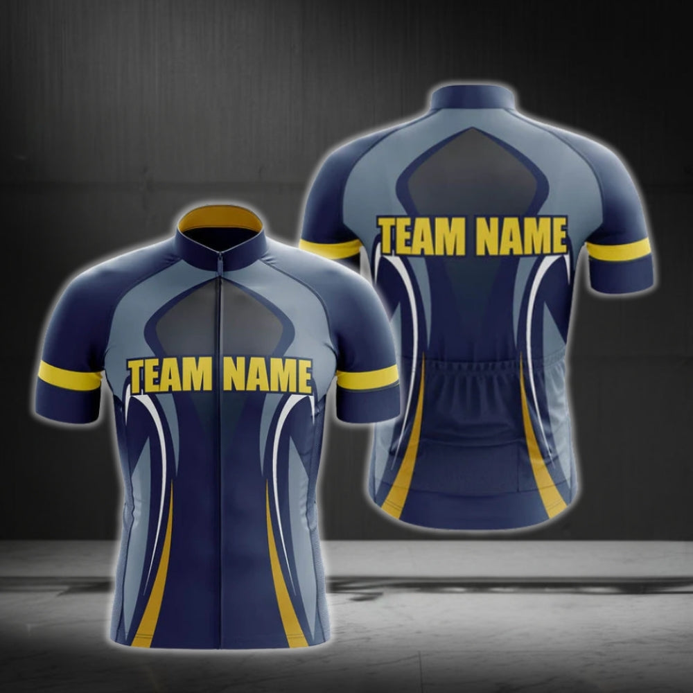 Navy And Yellow Custom Team Cycling Short Sleeve Jersey For Men, Custom Team Cycling Jerseys CG0521