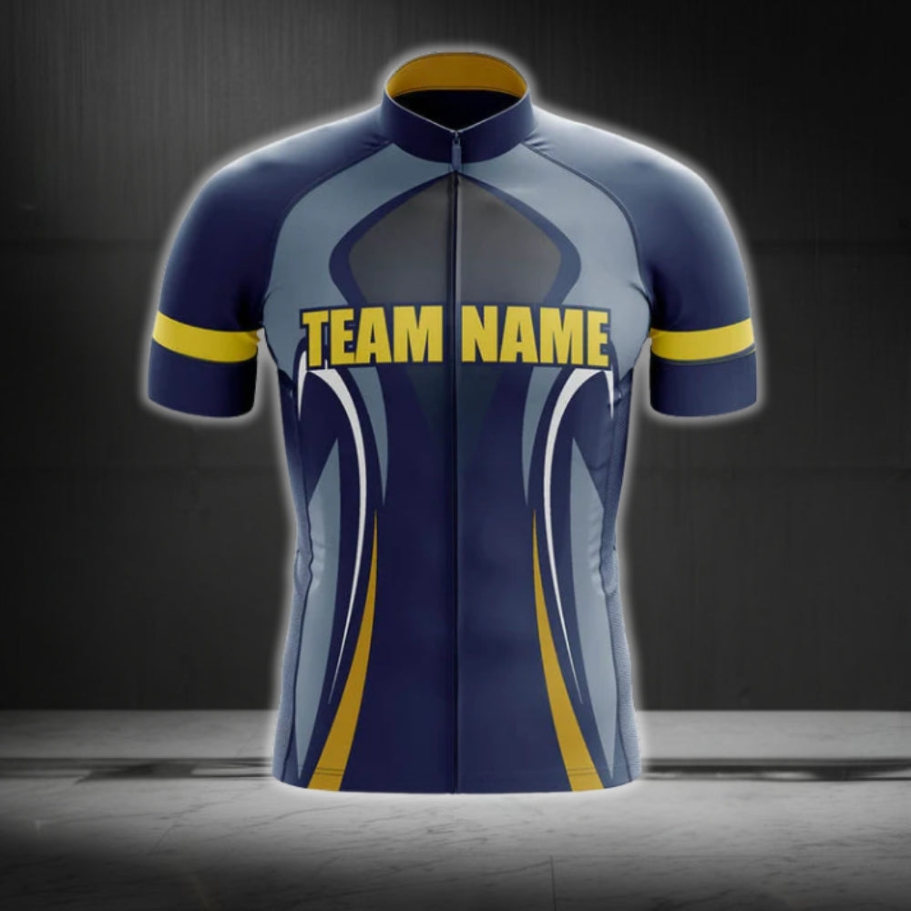 Navy And Yellow Custom Team Cycling Short Sleeve Jersey For Men, Custom Team Cycling Jerseys CG0521